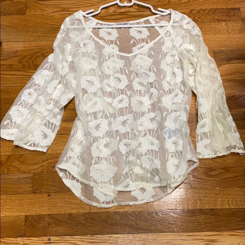 Guess white tunic mesh with bell sleeves